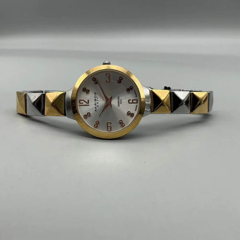 Akribos XXIV Diamond Womens Watch 30mm Two Tone Bracelet New Battery 7.5